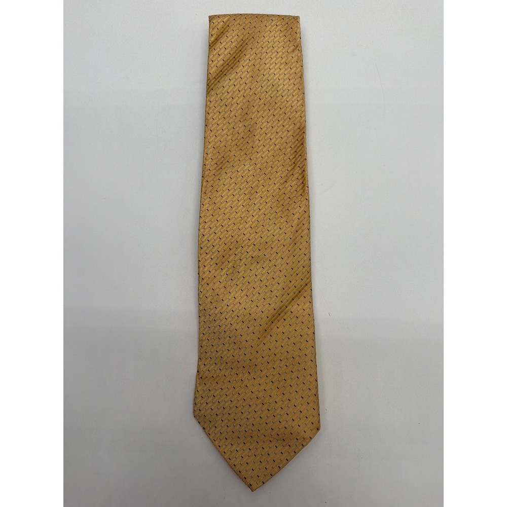 Tommy Hilfiger Mens Gold Yellow Geometric Silk Necktie Made in USA Classic Width